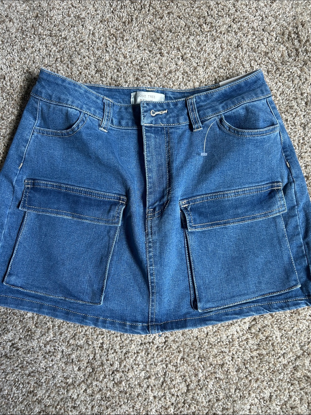 Love Tree Denim Cargo Pocket Mini Skirt in Blue
